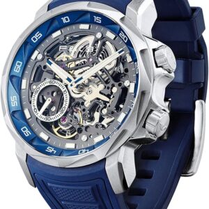 FEICE FM511 Men's Automatic Sapphire Glass Skeleton Watch with Blue Rubber Strap Stainless Steel Case 46 mm, Blue, Modern